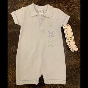 NWT Florence Eiseman boys blue knit shortall 3M